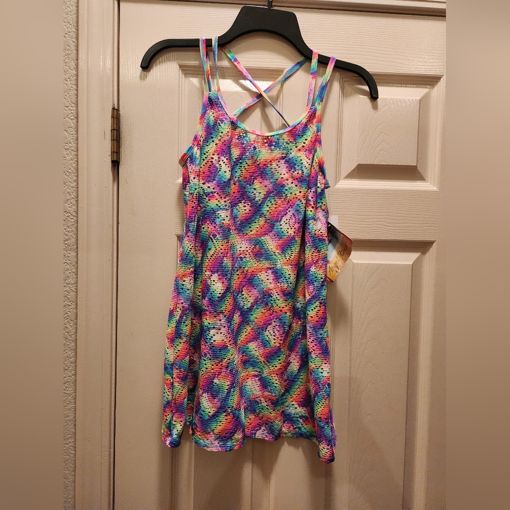 Angel Beach Girls' Swimsuit Coverups Yellow - Yellow & Blue Abstract Crocheted